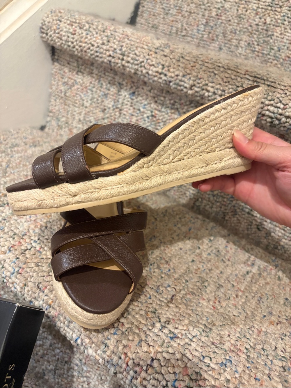 Talbots Women’s Brown Espadrille Wedge Slide Kitten Sandals